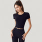 Short Sleeve Open Back Crop Top with Twist Detail and Fitted Silhouette