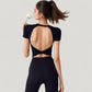 Short Sleeve Open Back Crop Top with Twist Detail and Fitted Silhouette