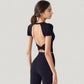 Short Sleeve Open Back Crop Top with Twist Detail and Fitted Silhouette