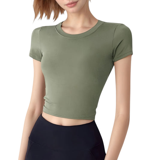 Short Sleeve Open Back Crop Top with Twist Detail and Fitted Silhouette