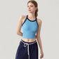 Ribbed Racerback Cropped Tank Top with Contrast Trim and Fitted Stretch Fabric