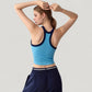 Ribbed Racerback Cropped Tank Top with Contrast Trim and Fitted Stretch Fabric