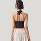 Halter Neck Fitted Crop Top with Soft Stretch Fabric and Contoured Waist