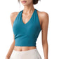 Halter Neck Fitted Crop Top with Soft Stretch Fabric and Contoured Waist