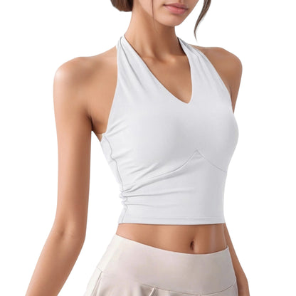 Halter Neck Fitted Crop Top with Soft Stretch Fabric and Contoured Waist