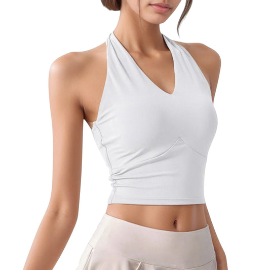 Halter Neck Fitted Crop Top with Soft Stretch Fabric and Contoured Waist