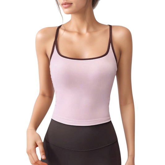 Square Neck Fitted Crop Tank Top with Contrast Trim and Soft Stretch Fabric