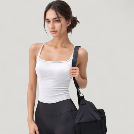 Scoop Neck Fitted Activewear Tank Top with Racerback Design and Soft Stretch Fabric