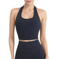 Halter Neck Athletic Crop Top with Cross Back Detail and Stretch Fabric