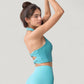 Halter Neck Athletic Crop Top with Cross Back Detail and Stretch Fabric