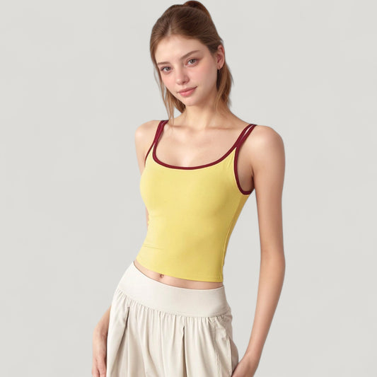 Square Neck Contrast Trim Cropped Active Tank Top