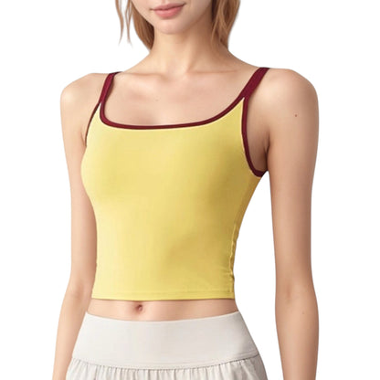 Square Neck Contrast Trim Cropped Active Tank Top