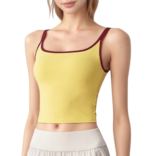 Square Neck Contrast Trim Cropped Active Tank Top