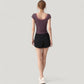 Scoop Neck Contrast Trim Fitted Short Sleeve Active Top