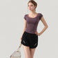 Scoop Neck Contrast Trim Fitted Short Sleeve Active Top