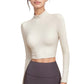 Long Sleeve Crop Top with High Neck and Open Back Design