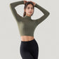 Long Sleeve Crop Top with High Neck and Open Back Design