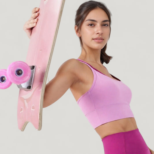 Scoop Neck Sports Bra with Double Strap Back and Soft Stretch Fabric