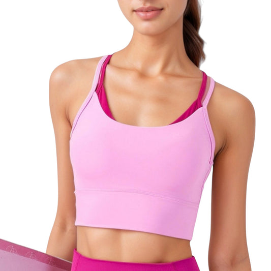 Scoop Neck Sports Bra with Double Strap Back and Soft Stretch Fabric