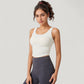 Scoop Neck Cropped Tank Top with Strappy Cutout Back and Ruched Side Detailing