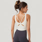 Scoop Neck Cropped Tank Top with Strappy Cutout Back and Ruched Side Detailing