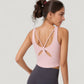 Scoop Neck Cropped Tank Top with Strappy Cutout Back and Ruched Side Detailing