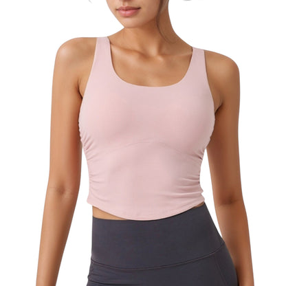 Scoop Neck Cropped Tank Top with Strappy Cutout Back and Ruched Side Detailing