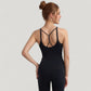 Strappy Back Longline Activewear Tank Top with Scoop Neckline and Built-In Bra Support