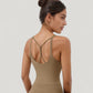 Strappy Back Longline Activewear Tank Top with Scoop Neckline and Built-In Bra Support
