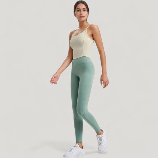 Strappy Back Longline Activewear Tank Top with Scoop Neckline and Built-In Bra Support
