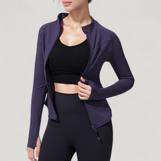 Full Zip Long Sleeve Active Jacket with Slim Fit and High Collar