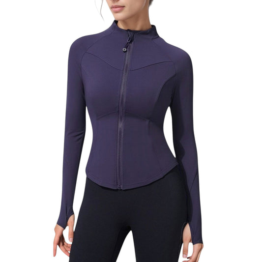 Full Zip Long Sleeve Active Jacket with Slim Fit and High Collar