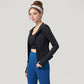 Full Zip Long Sleeve Hooded Active Jacket with Slim Fit and Thumbhole Cuffs