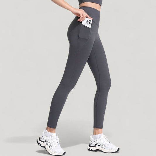 High Waist Full Length Leggings with Wide Waistband and Side Pocket