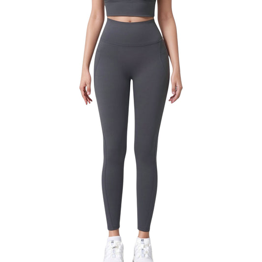 High Waist Full Length Leggings with Wide Waistband and Side Pocket