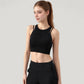 Ribbed High Neck Crop Top with Double Strap Detail