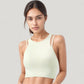 Ribbed High Neck Crop Top with Double Strap Detail