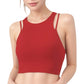 Ribbed High Neck Crop Top with Double Strap Detail