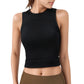 Ribbed High Neck Sleeveless Crop Top with Seam Detail