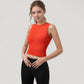 Ribbed High Neck Sleeveless Crop Top with Seam Detail