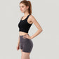 Ribbed Seamless Sports Bra with Scoop Neck and Wide Straps