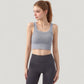 Ribbed Seamless Sports Bra with Scoop Neck and Wide Straps