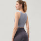 Ribbed Seamless Sports Bra with Scoop Neck and Wide Straps