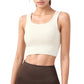 Ribbed Seamless Sports Bra with Scoop Neck and Wide Straps