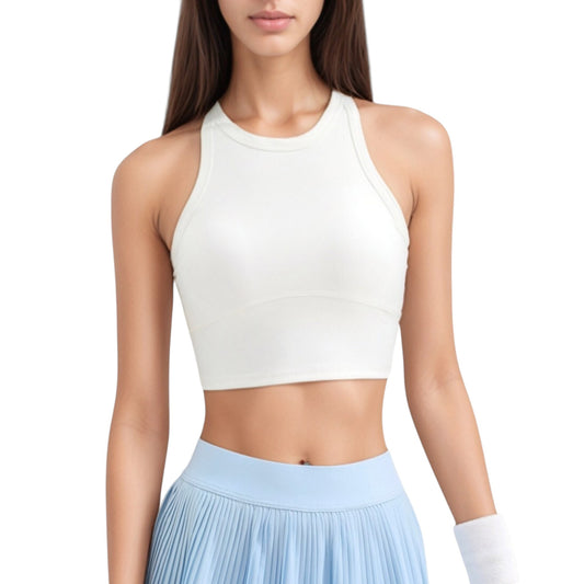 High Neck Racerback Athletic Top with Contoured Seam Details
