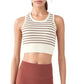 Striped Sleeveless Crop Top with Fitted Hem and Round Neckline