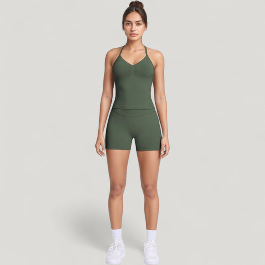 Seamless Active Set with Halter Neck Top and Fitted Shorts