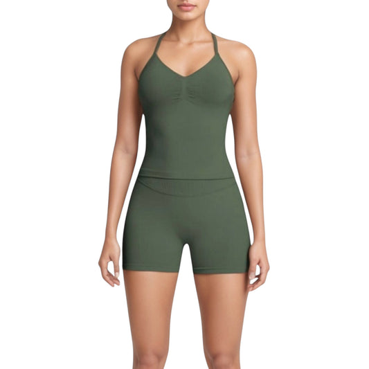 Seamless Active Set with Halter Neck Top and Fitted Shorts
