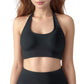 Seamless Halter Neck Athletic Crop Top with Ribbed Detailing