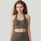 Seamless Halter Neck Athletic Crop Top with Ribbed Detailing